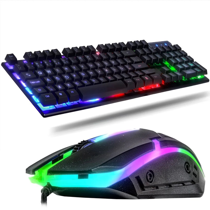 Kit Gamer Teclado Semi Mecanico Iluminado, Mouse Gamer Com Led USB 3200dpi Rgb-Clique Relâmpago✅