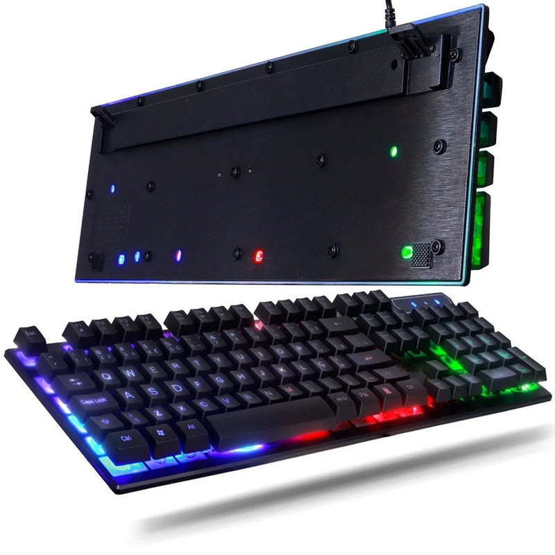 Kit Gamer Teclado Semi Mecanico Iluminado, Mouse Gamer Com Led USB 3200dpi Rgb-Clique Relâmpago✅