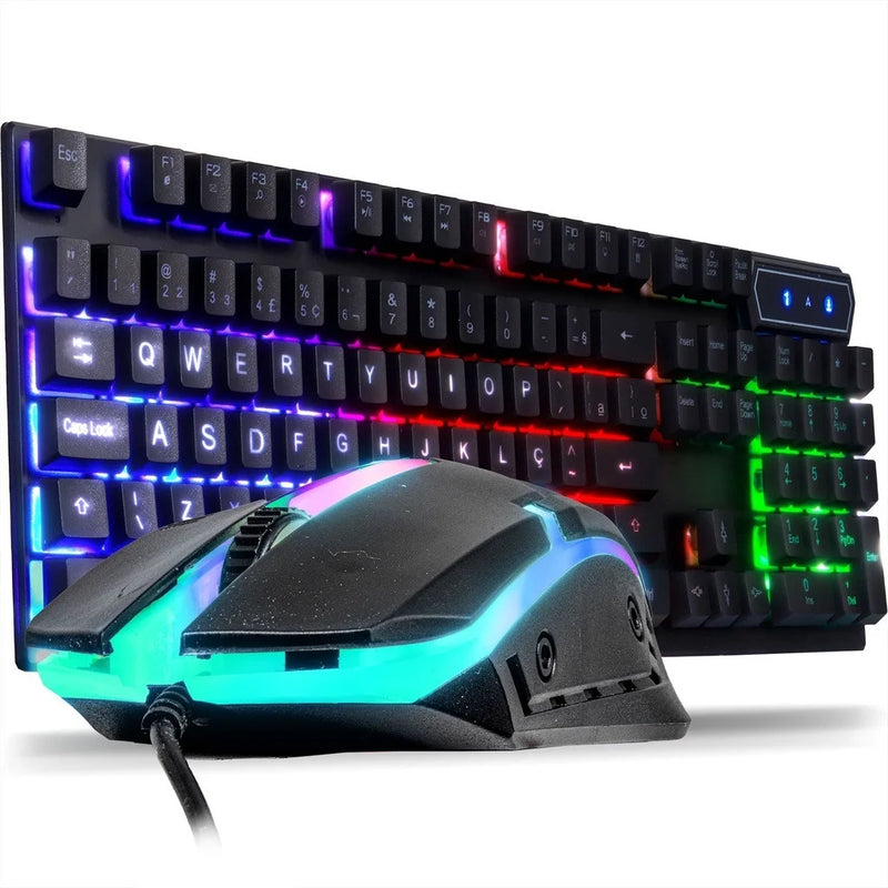 Kit Gamer Teclado Semi Mecanico Iluminado, Mouse Gamer Com Led USB 3200dpi Rgb-Clique Relâmpago✅